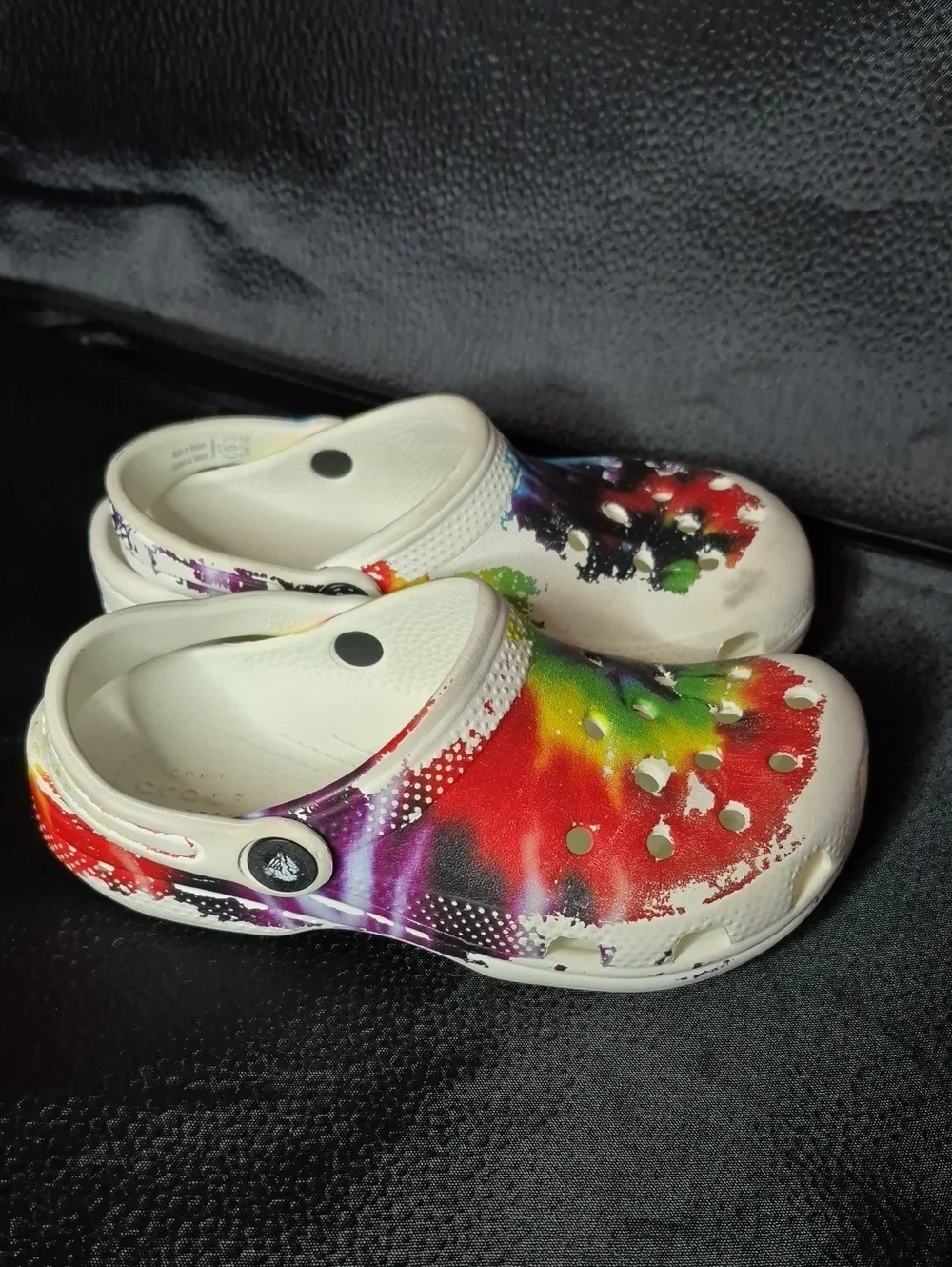 CROCS Kids 13 Classic Clog - White Rainbow Tie-Dye